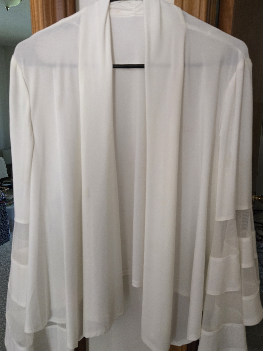 Lightweight White Draped Open Front Cardigan